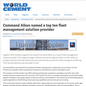 World Cement, Command Alkon Named a Top Ten Fleet Management Solution Provider