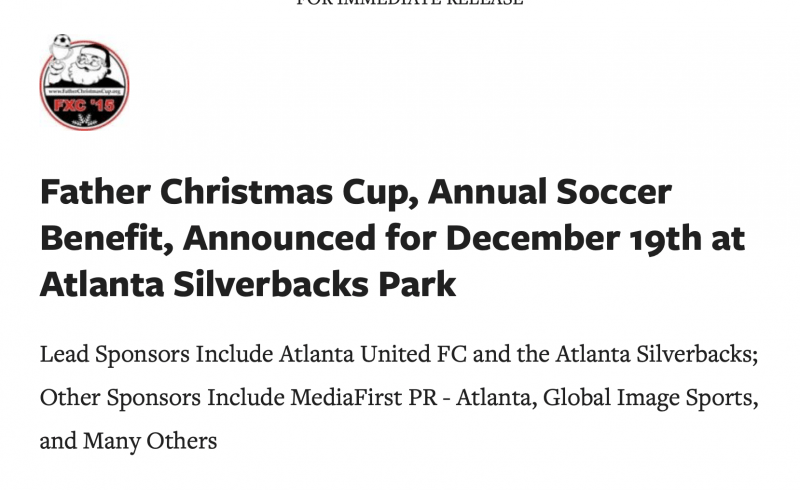 Press Release, Atlanta United FC sponsor of Father Christmas Cup